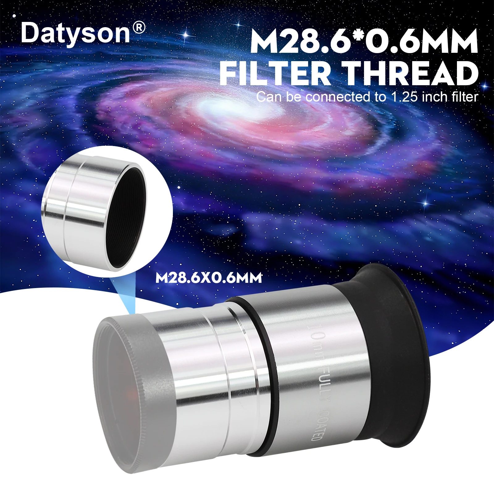 Datyson 1.25 Inch Eyepiece Fully Coated Optical Glass 4mm,10mm,20mm Astronomical Telescope Accessory Metal lens