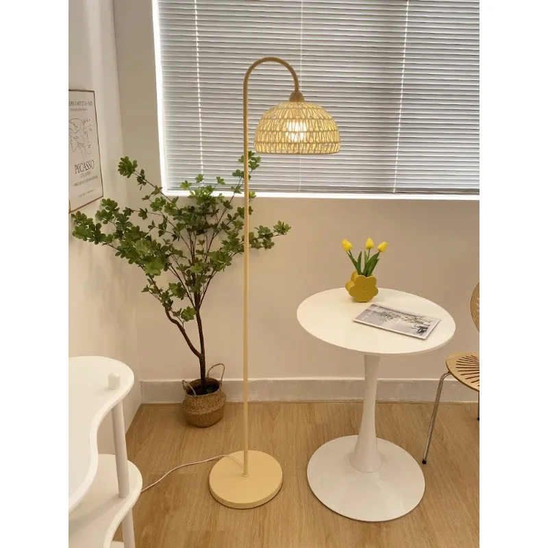 

Living room floor lamp Nordic modern simple sofa side bedroom bedside vintage cream style B&B rattan lamps