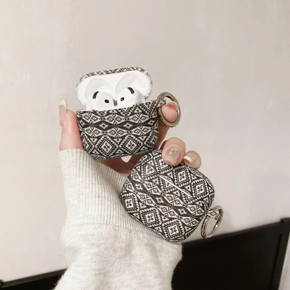 Penutup Earphone Cetak Geometri Abstrak untuk AirPods 4 Pro2 3 2 1 Casing Headphone Bluetooth Nirkabel Casing Cangkang Coque dengan Kait