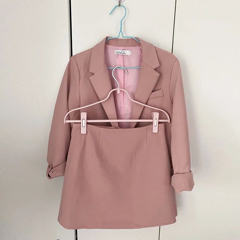 Autumn Women Suits Pink Skirt Suits 2 Piece Set Blazer Jacket Mini Skirt Ladies Casual Work Sets Suits Elegant Woman Sets S-2XL