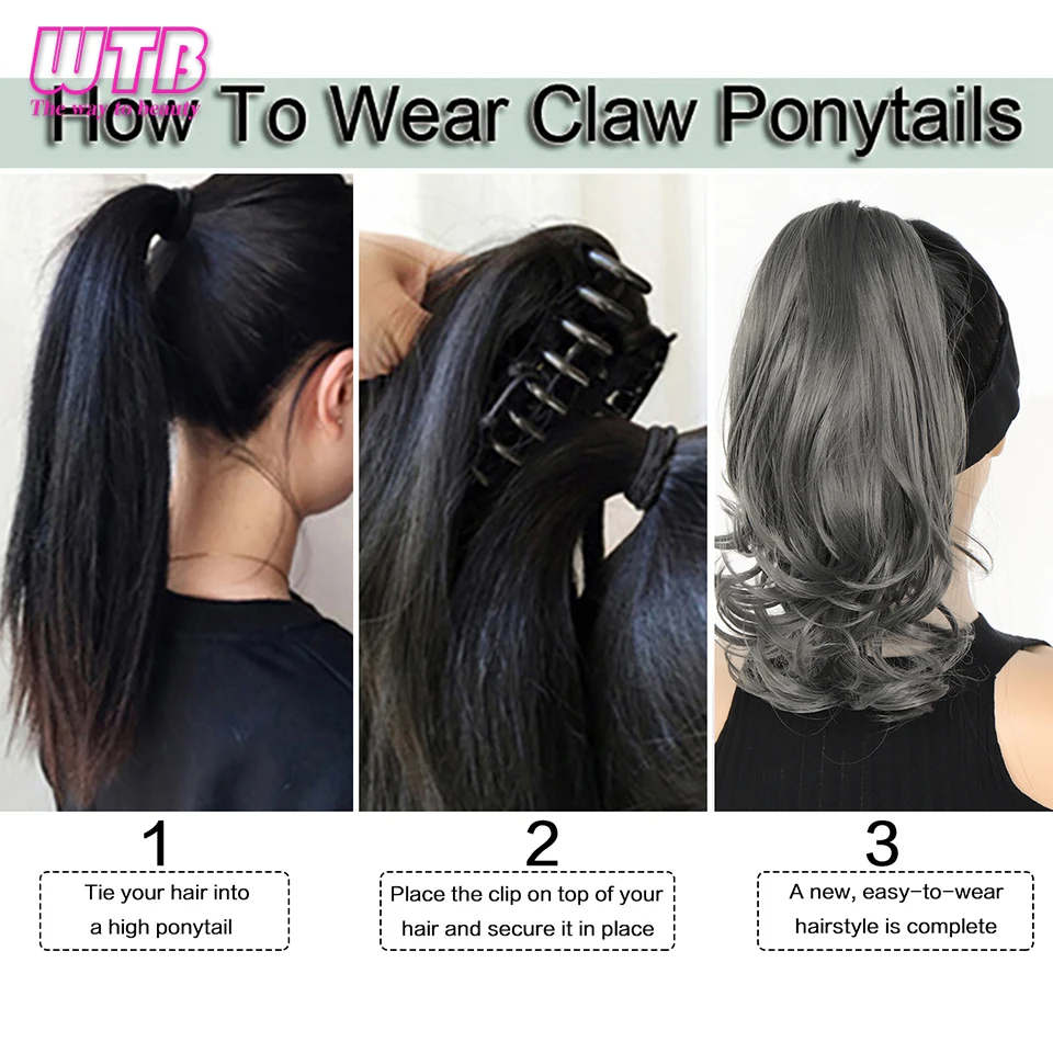 Wavy Ponytail Extension 14 inch Claw Clip On Ponytail Hair Extensions Heat Resistant Pony Tail Hairpiece For Women Daily Party U