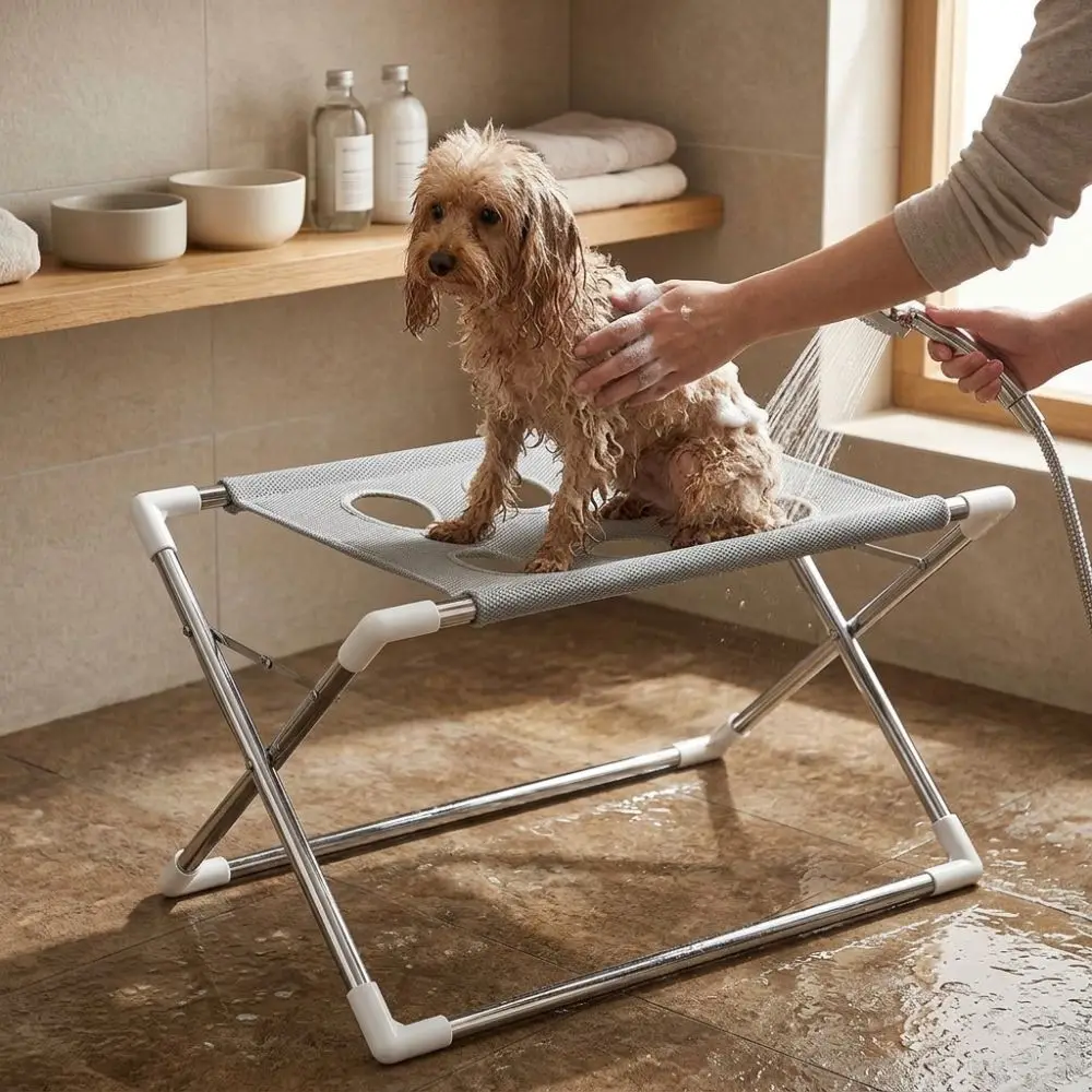 Quick Drying Folding Pet Grooming Hammock with Support Frame Anti-Scratch Pet Washing Station Collapsible Detachable