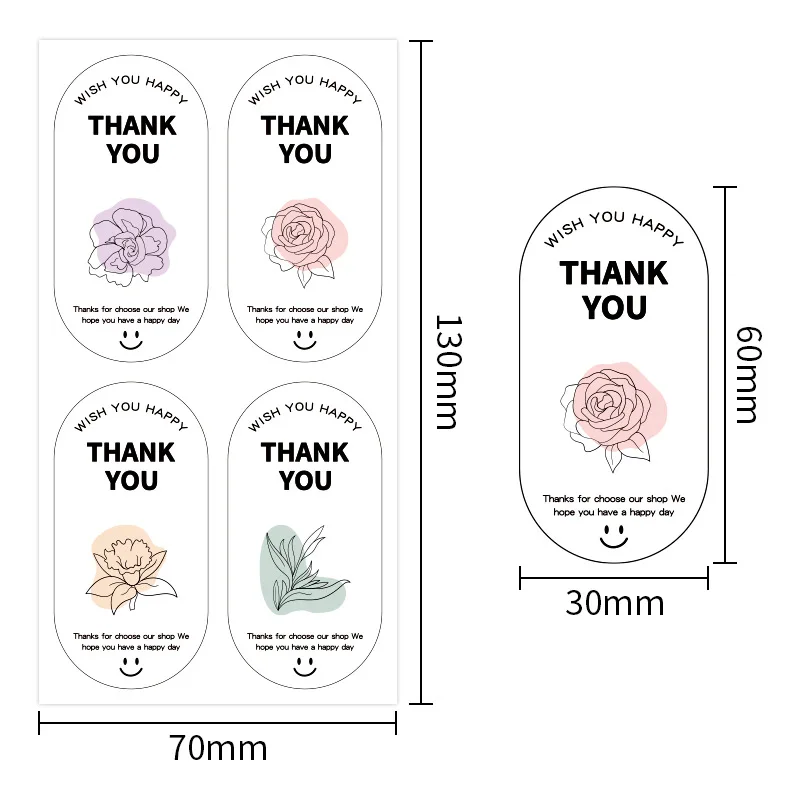 40-100Pcs Cute Flower“Thank You Wish You Happy”Stickers for Small Business Baking Cake Dessert Packing Gift Sealing Decor Labels