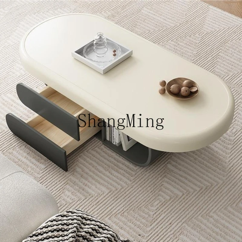 

FG cream wind coffee table living room household small apartment Internet celebrity oval board small coffee table