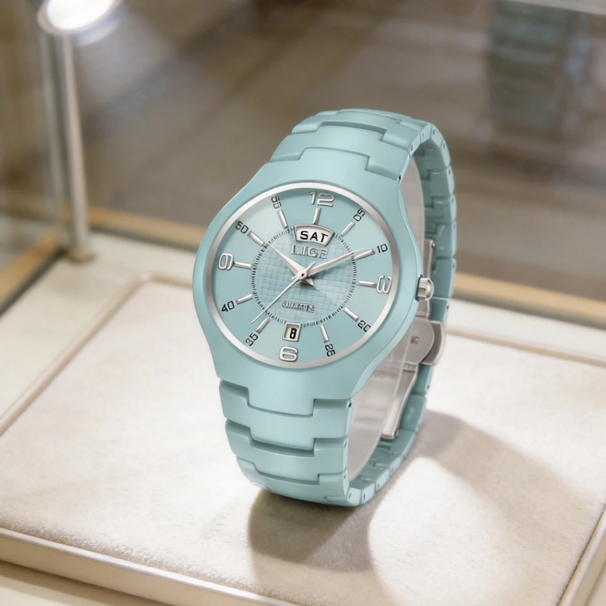 LIGE Ceramic Men Watches Calendar Waterproof Women Wristwatches Diamond Simple Dress Watch Week Display Date Quartz Wristwatch