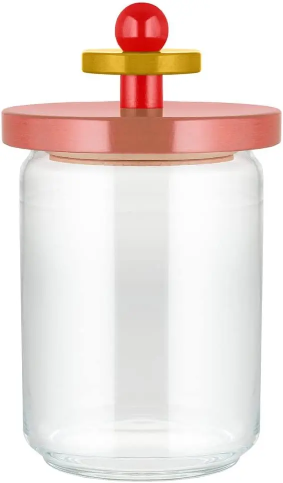 Mr. Sottsass I Suppose ES16 / 100 2 - Design Hermetic Glass Jar with Lid in Beech, Pink, Red and Yellow Wood