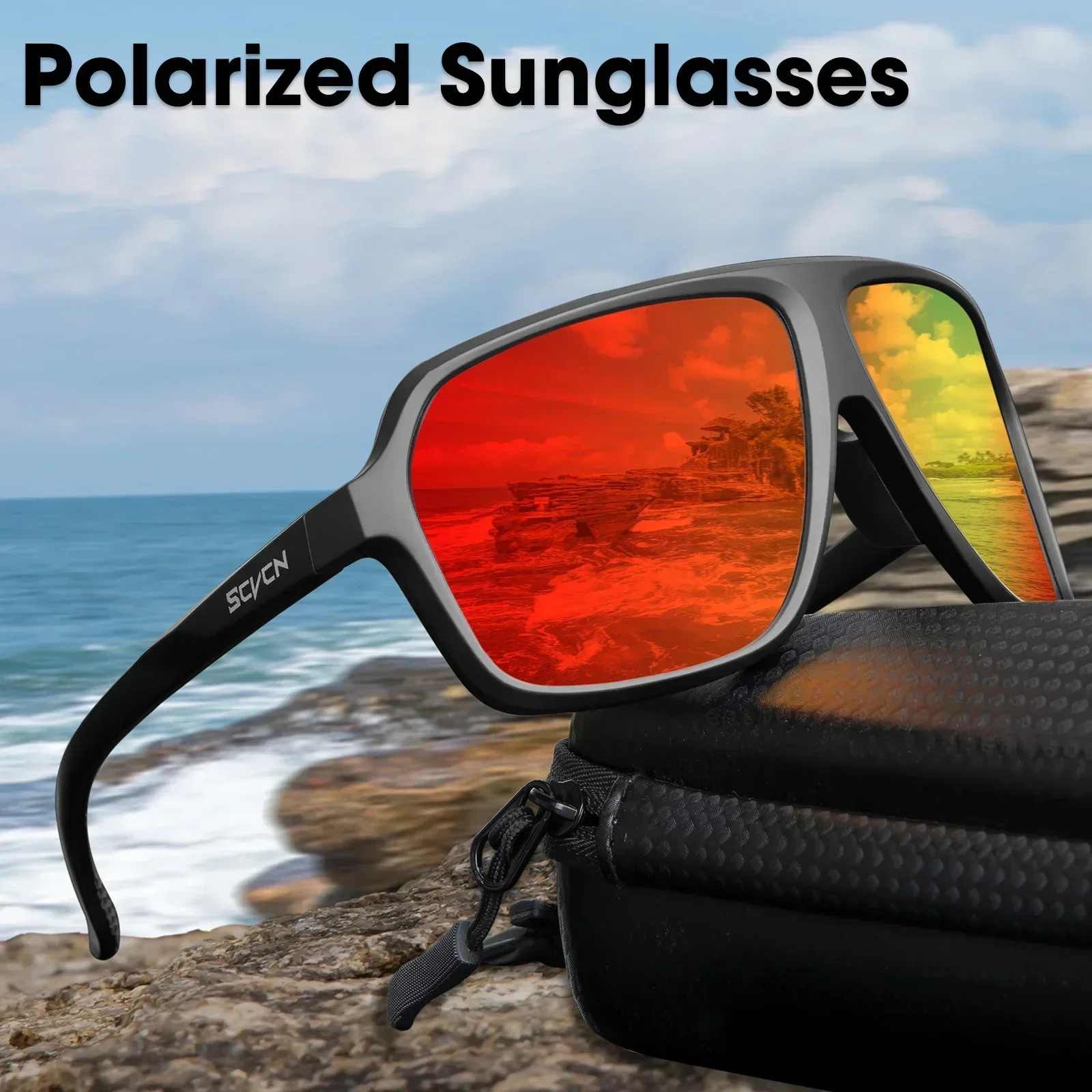 Scvcn Polarized Fishing Sunglasses Outdoor Sport Photochromic Glasses Outdoor Cycling Road Bike UV400 Protective Frame Glasses