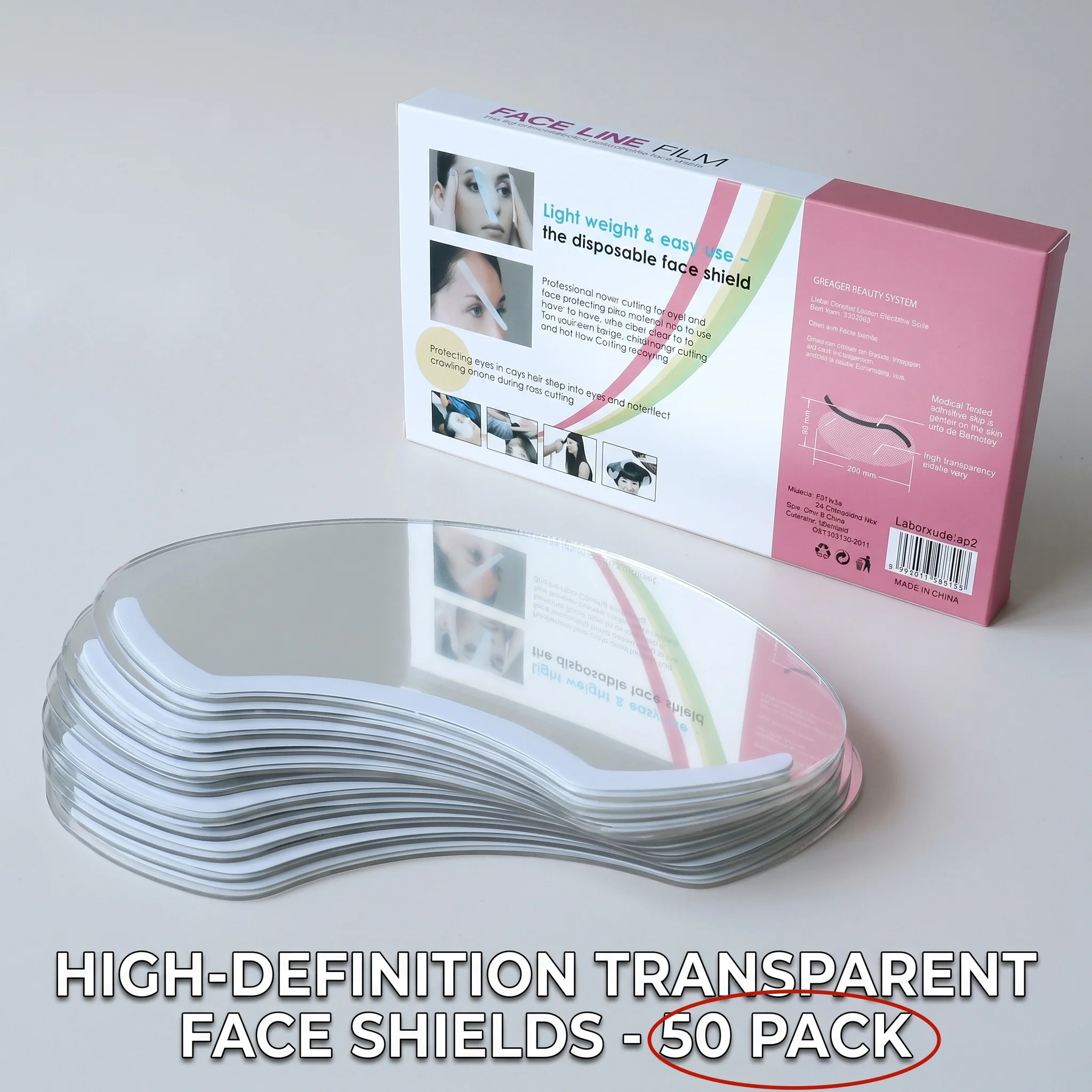 50PCS Disposable Anti-Fog Hairspray Face Shields – Transparent Visors, Crescent Design for Barber, Makeup & Shower, Breathable