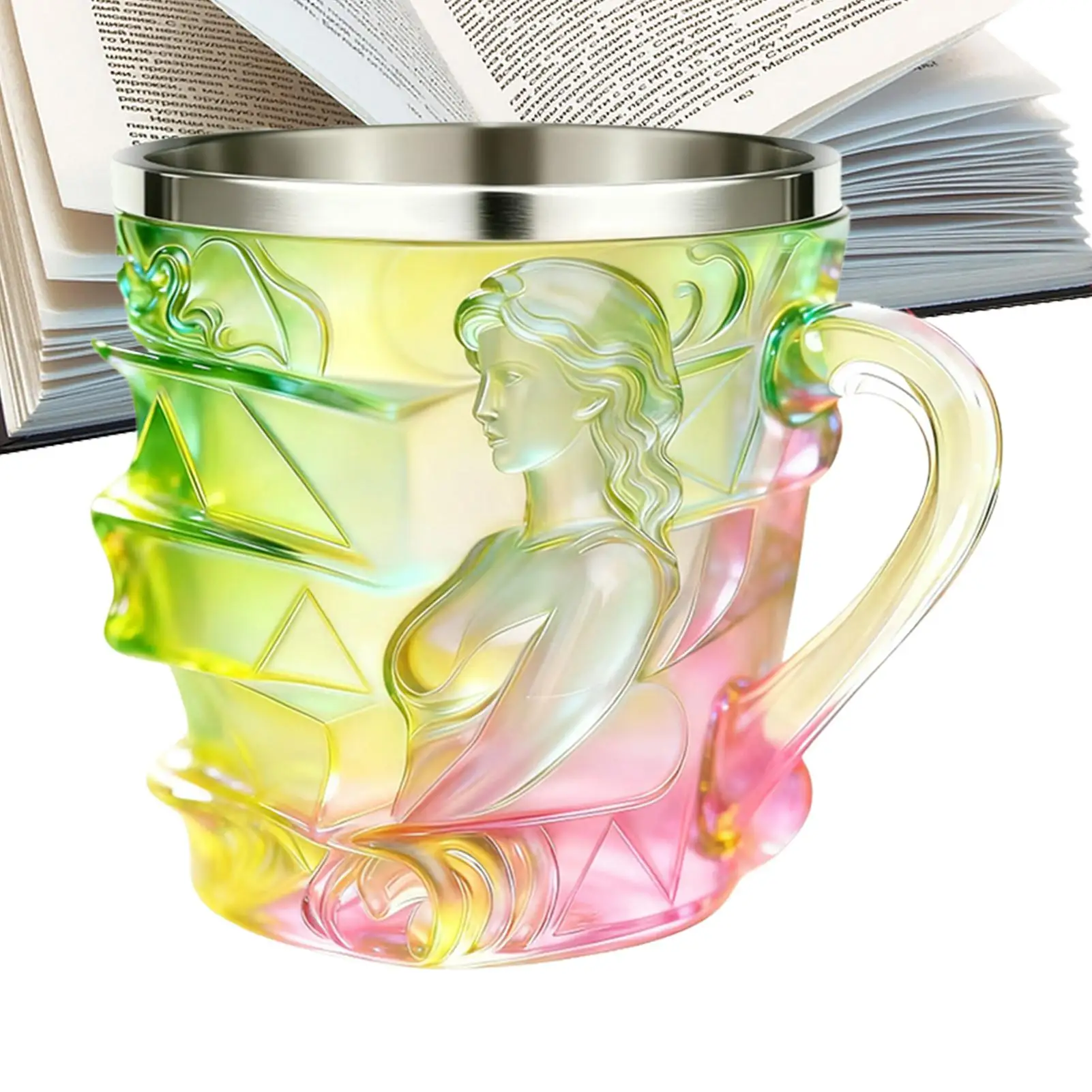 

Book Mug 150ml Feminine Design Stained Cup 3D Hand Painted Book Mug With Handle For Women Bookworm Writers Librarians Readers