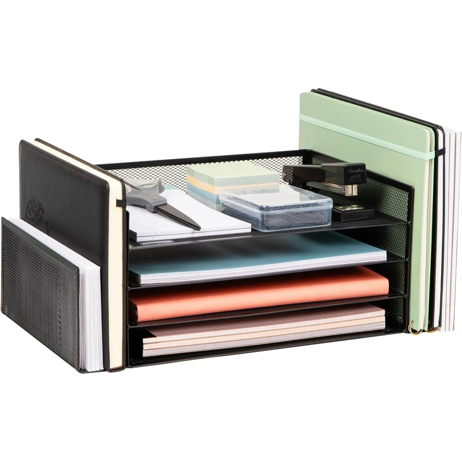 

Desktop Organizer, 4-Tier File Storage Paper Tray, Metal Mesh Workspace Organizer for Office, Black