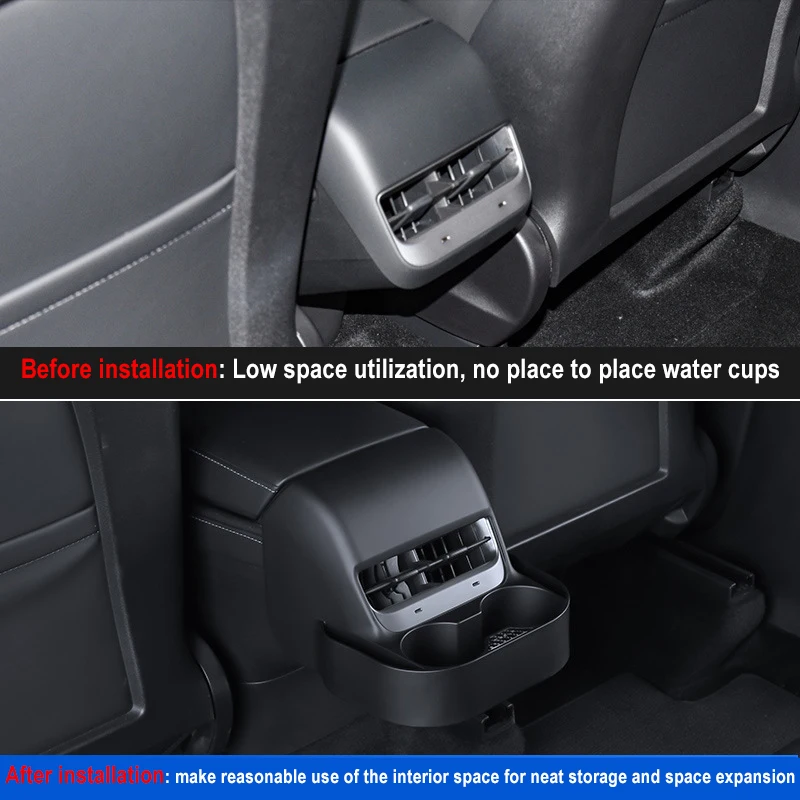 Für Tesla Model 3 2017-2023 Y 2021-2023 Armlehnenbox, Organizer für die hintere Luftauslassöffnung, Aufbewahrungsbox, Getränkehalter, Handyhalter, Innenraumzubehör – Detail 6