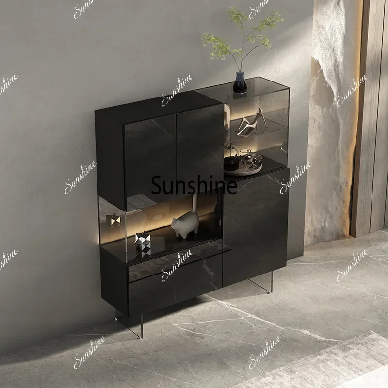 

Italian glass wine cabinet light luxury high-end dining side cabinet living room wall storage display cabinetTJ