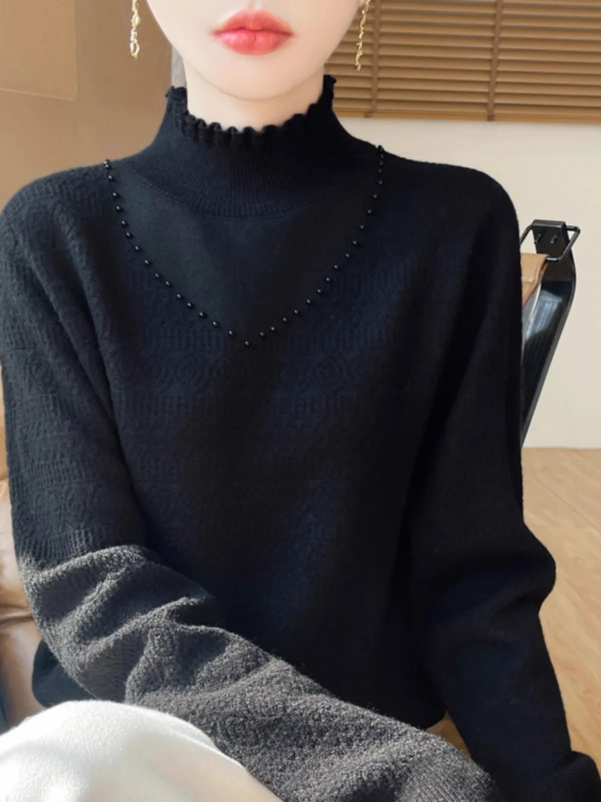 Herbst Winter Thiened f Damen Strickpullover mit hohem Kragen Faionable ell Design Warm Bequem Langes Sve Top