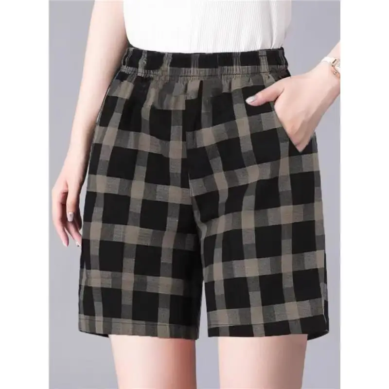 

Новые женские летние хлопковые шорты в клетку, тонкие, свободные, дышащие, с широкими штанинами, для повседневной носки на улице