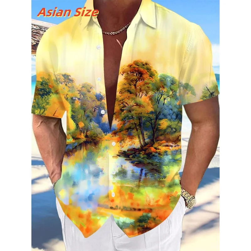 

Universe Pattern Hawaiian Shirt For Men Music Forest 3D Printed Shirts Summer Street Short Sleeves Tops Cool Lapel Button Blouse