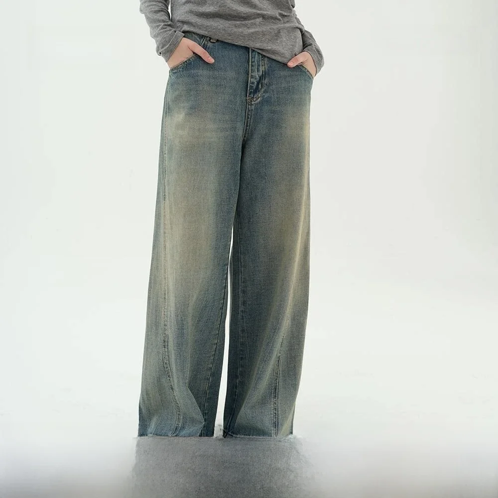 

High Quali Vintage Waed Denim Jeans Women's Straight Leg Wide Leg Pants Post-Aalyptic Sle Spring Summer New Arrival