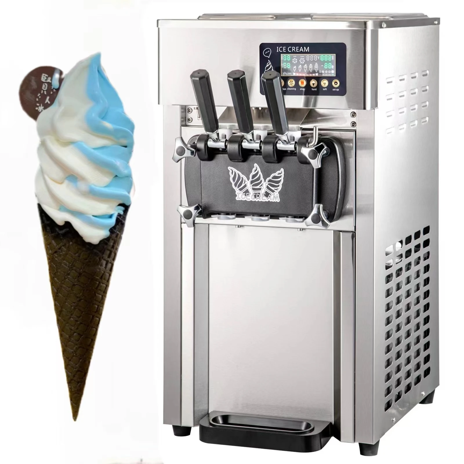 

A168 1200W Rainbow Countertop Ice Cream Maker New 3 Flavors Ice Cream Machine With Water And Chocolate Ingredients