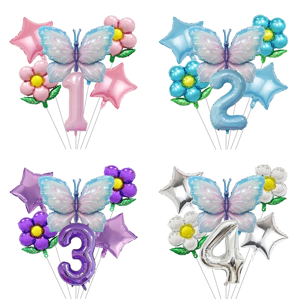 

6Pcs Butterfly 40inch Number Balloons Set Pink Blue Sunflower Baby Shower Decor Helium Ballon Birthday Party Wedding Globos