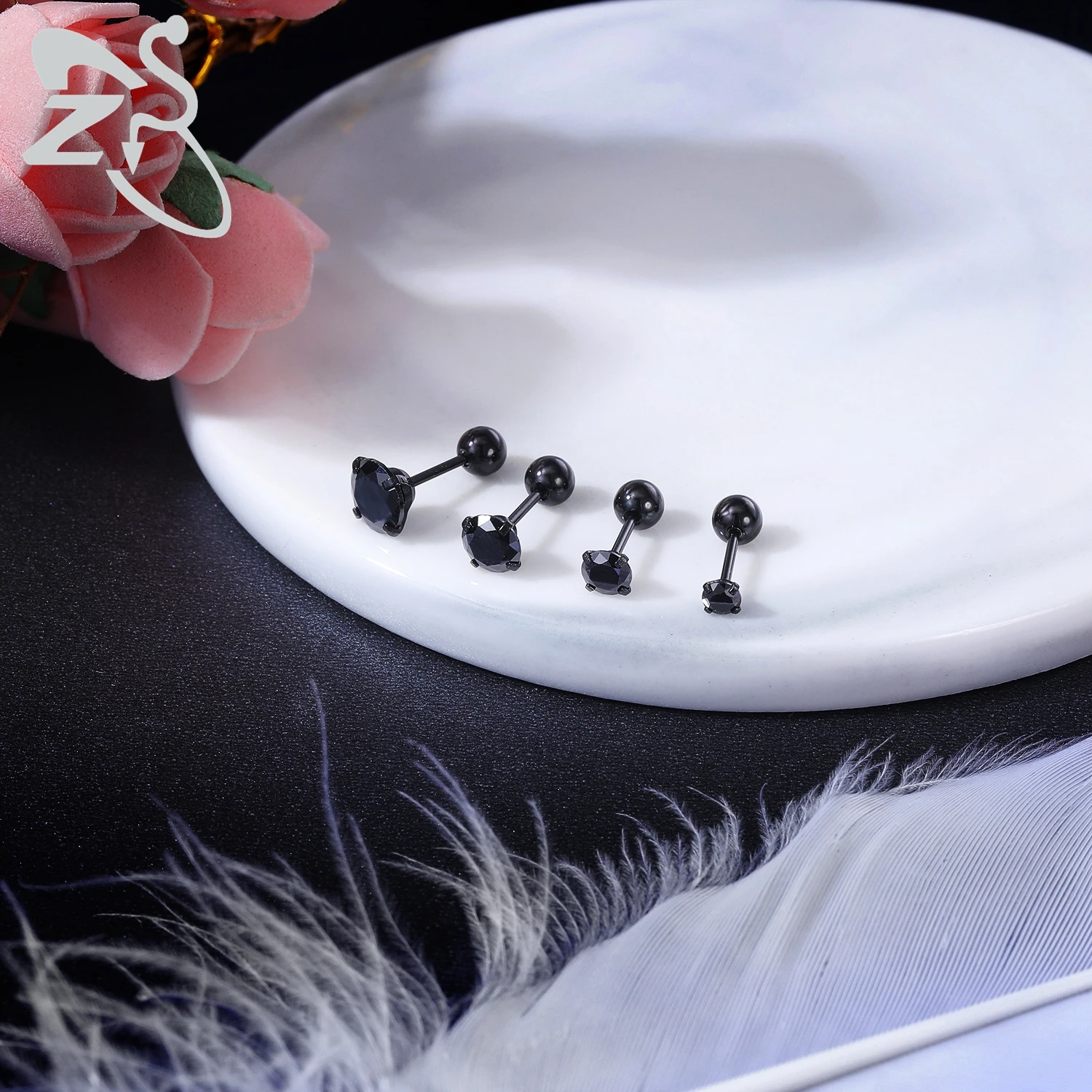 ZS 1/2PC Black Color Surgical Steel Stud Earring For Women Men Punk Snake Bat Ear Conch Tragus Cartilag Helix Piercings 16G /20G