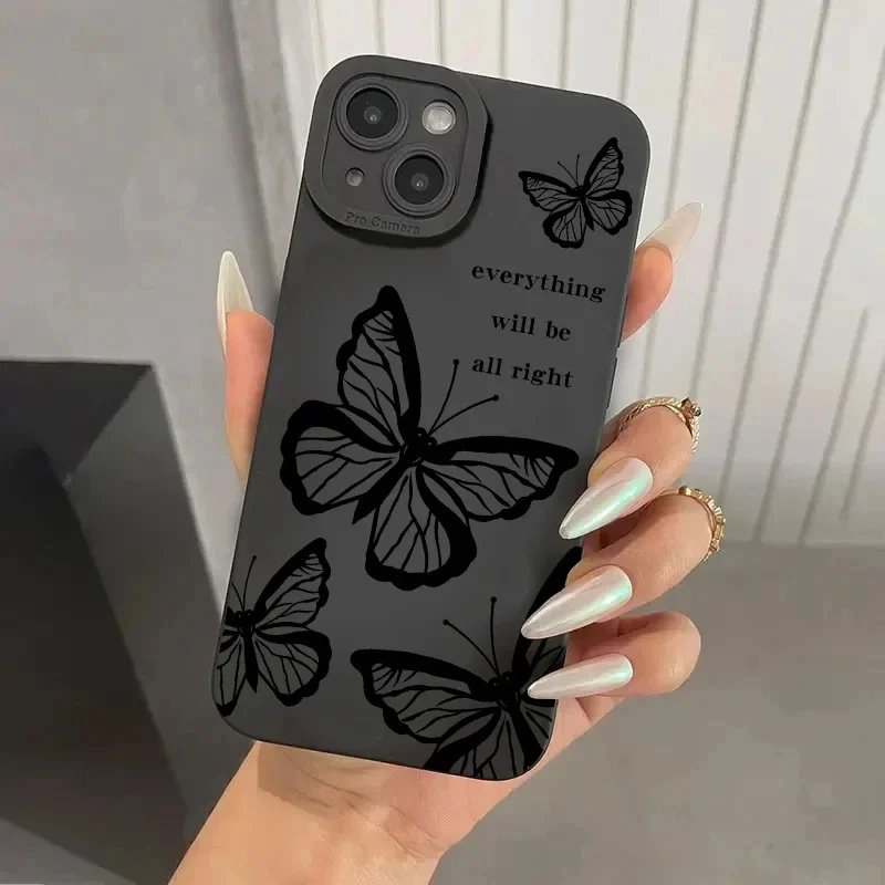 Custodia per telefono stampata a farfalla per iPhone 11 12 13 14 15 Pro Max XR XS X 7 8 Plus SE 2020 Cover in Silicone TPU opaco antiurto