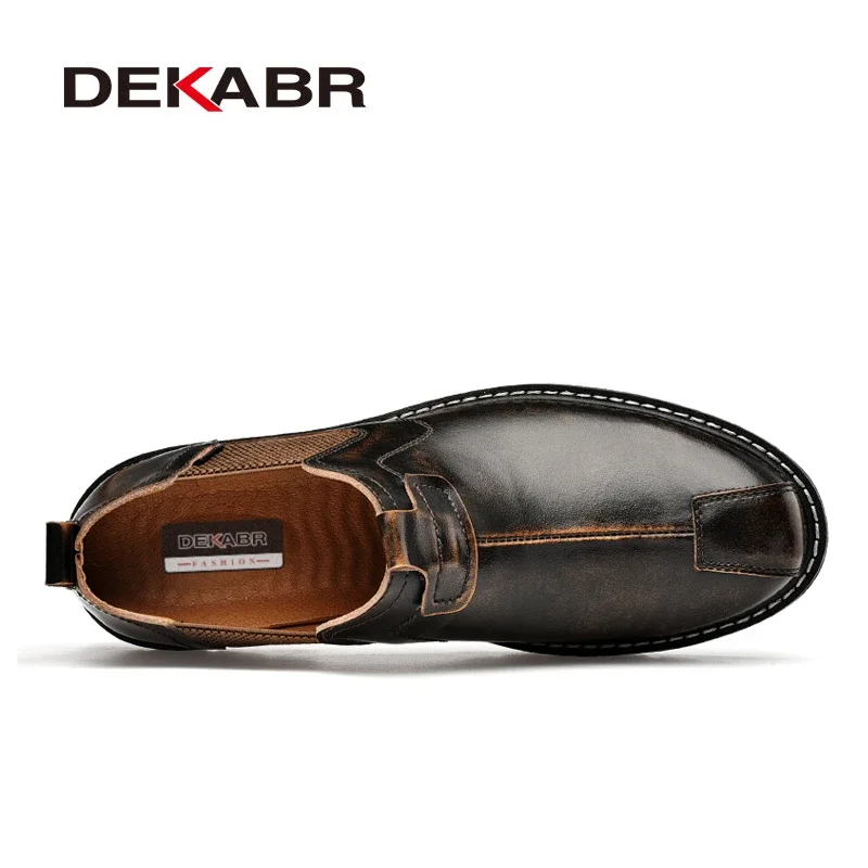 DEKABR Brand Men Casual Shoes Split Leather Breathable Men\'s Slip On Flats Work Shoes For Men Handmade High Top Shoes