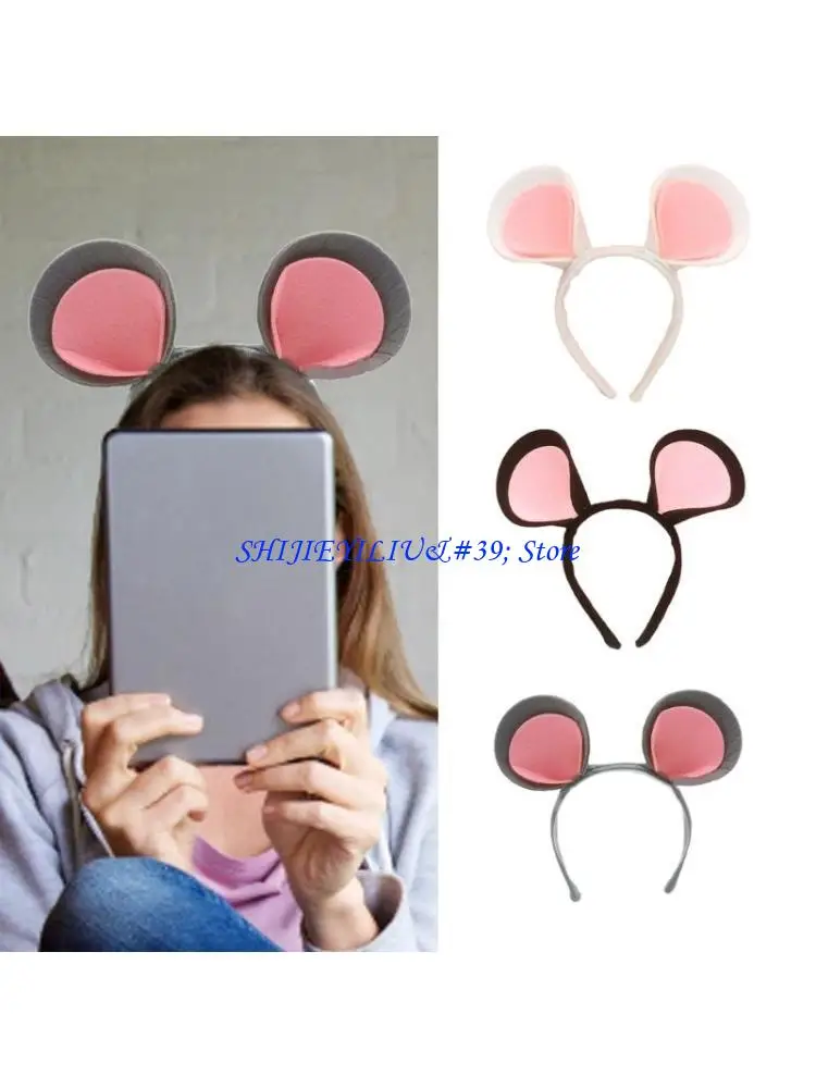 

E21F New Year Celebration Hairhoop Mouse Ear Hairband Funny Headhoop Costume Headdress Child Adult Halloween Headwear