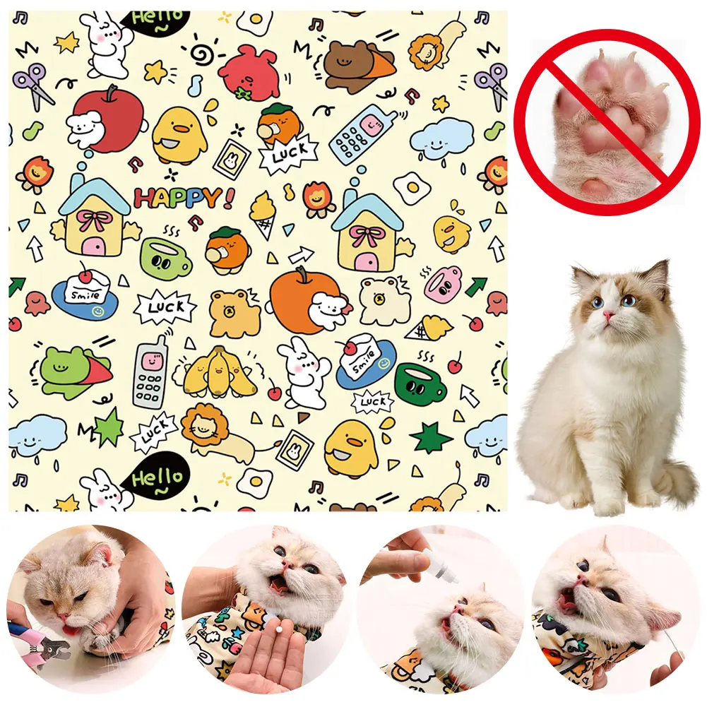 Cat Grooming Wrap Self-Adherent Cat Restraint Wrap Anti-Scratch Cat Swaddle Burrito Wrap Anti-Escape for Medicine Nail Clipping