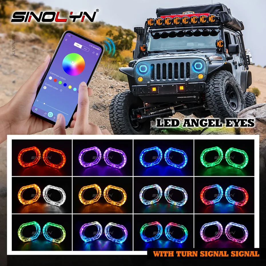 Sinolyn 2.5/3.0 Inch RGB LED Halo Dynamic Streaming Angel Eyes Shrouds  Switchback Flowing Covers For Xenon/LED Projector Lenses