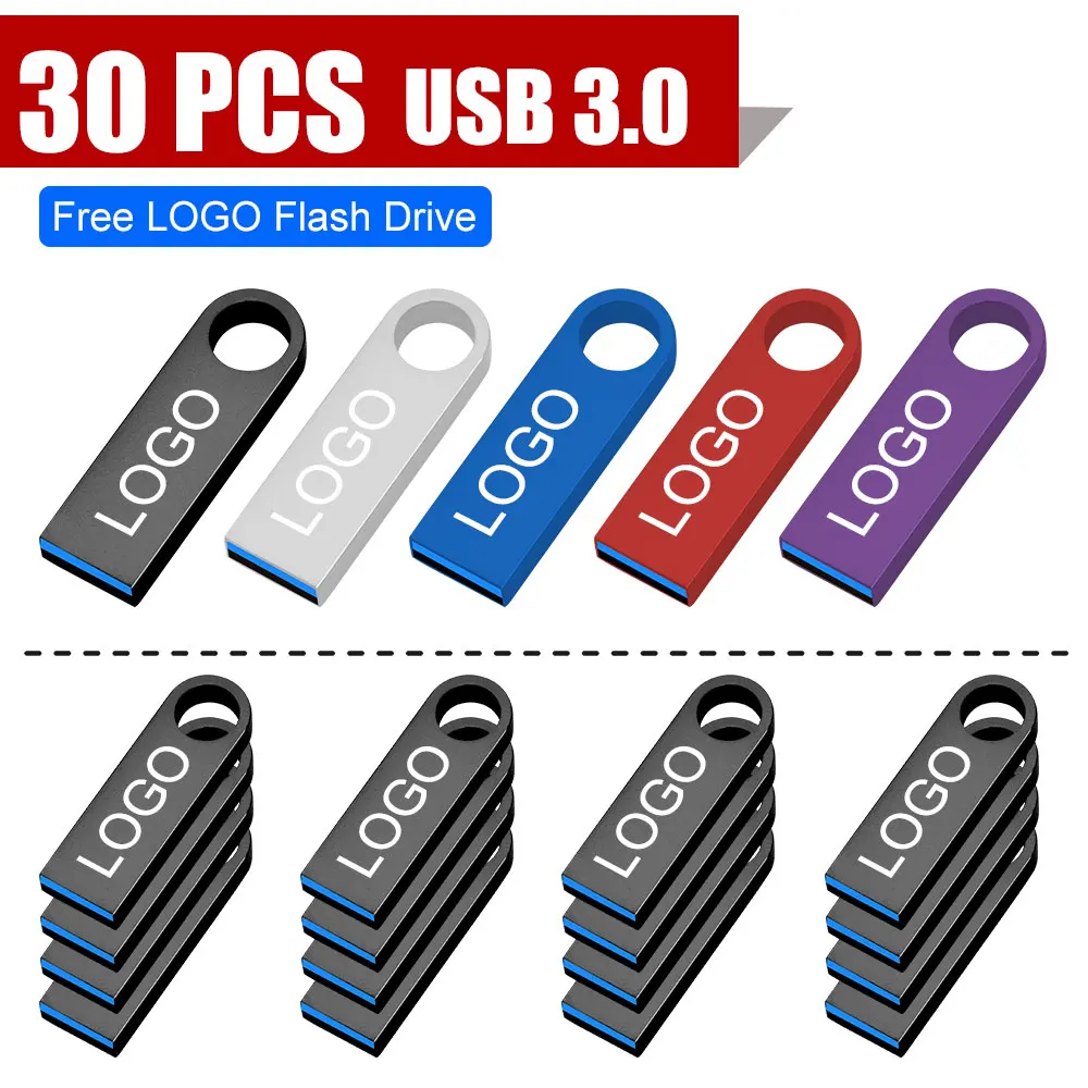 

30 шт./лот, бесплатный индивидуальный логотип, USB-флешка 3,0, высокоскоростной флэш-накопитель 16 ГБ, 32 ГБ, 64 ГБ, 128 ГБ, металлические USB-накопители с ключом