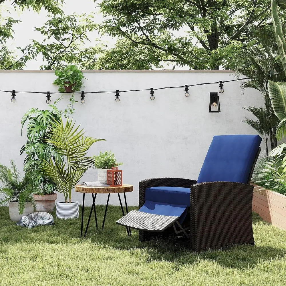 Outdoor Wicker Swivel Recliner Chair, or Patio, k Blue | Reclining Backrest, Liting ootrest, 360° Rotating Basic, Water-Resistan