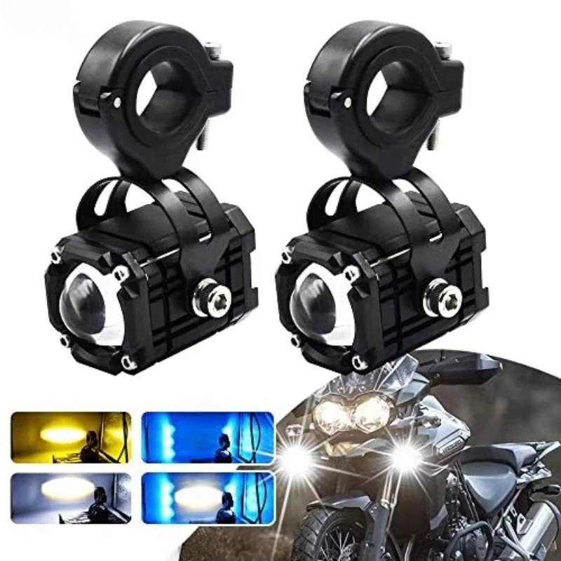 Motorcycle LED Fog Running Lights with 4 Functions and 3 Colors Integrated High Beam DRL Flashing Warning Lighting Kit