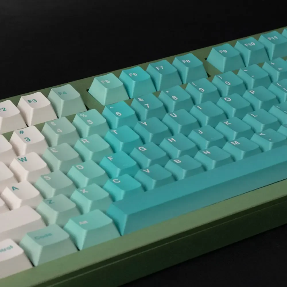 Full Set Keycaps White Green Gradient Theme Cherry Height PBT Thermal Sublimation For 61 68 75 87 104 108 Mechanical Keyboard