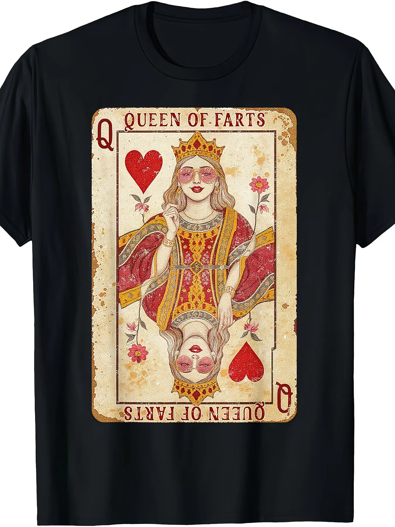 Queen of Farts Card Graphic T-Shirt for Men And Funny Humorous Design, Quick-Dry Breathable Crew Neck Tee Suitable for Office, Gym, Daily Wear, Wrinkle-Free Casual Solid Color Shirt with Fart-Themed Print