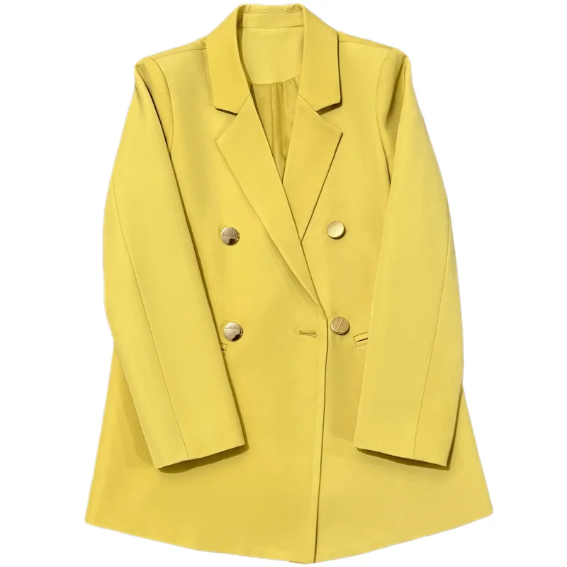 

Long Sleeves Luxury Blazers Jacket Women Spring Autumn Gold Buttons Suit Yellow High Quality New in Outerwears Office Ladies