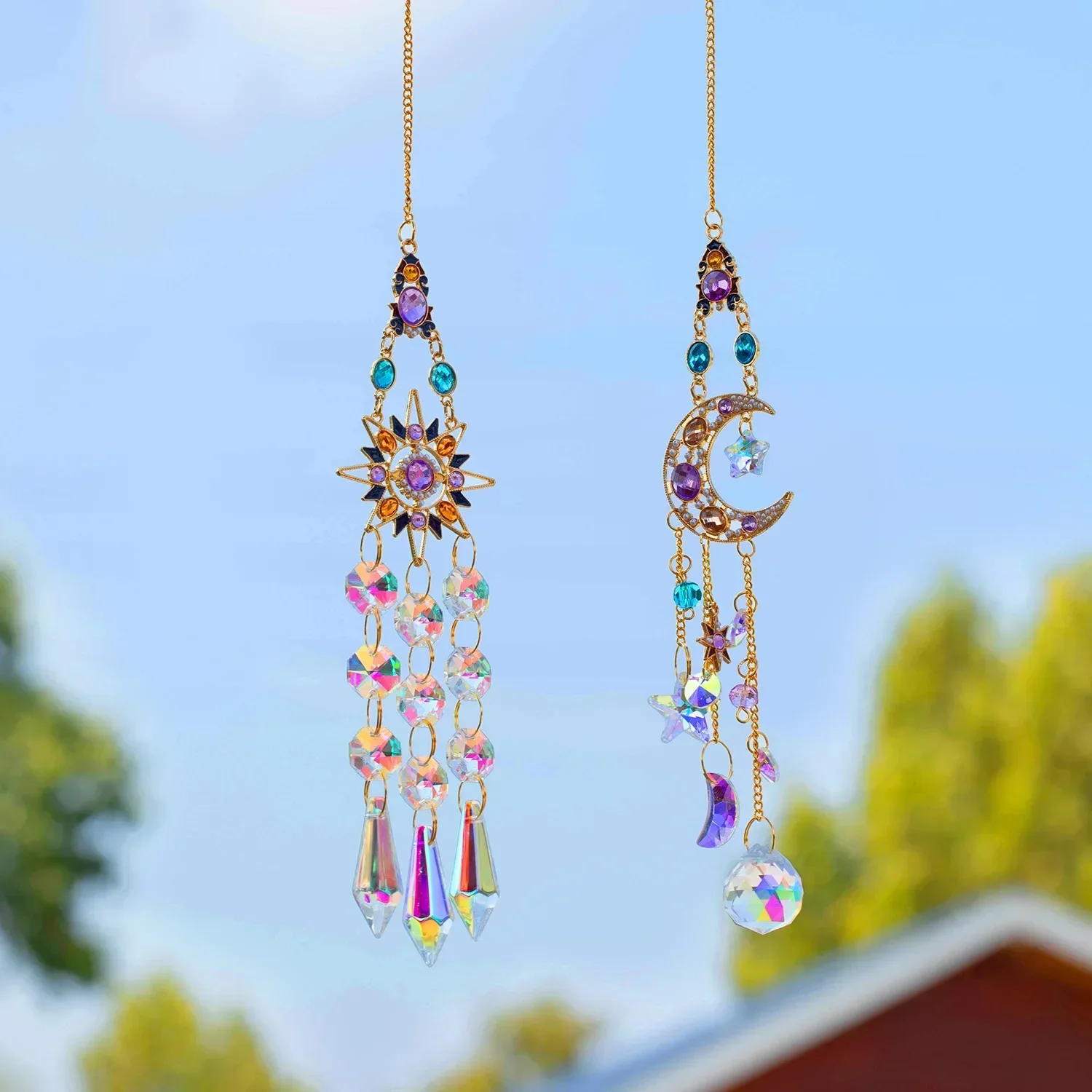 Hanging Sun Catchers with Crystals, Glass Icicle Prisms Rhinestones Suncatcher Rainbow Maker Indoor Window Home Car Garden Decor