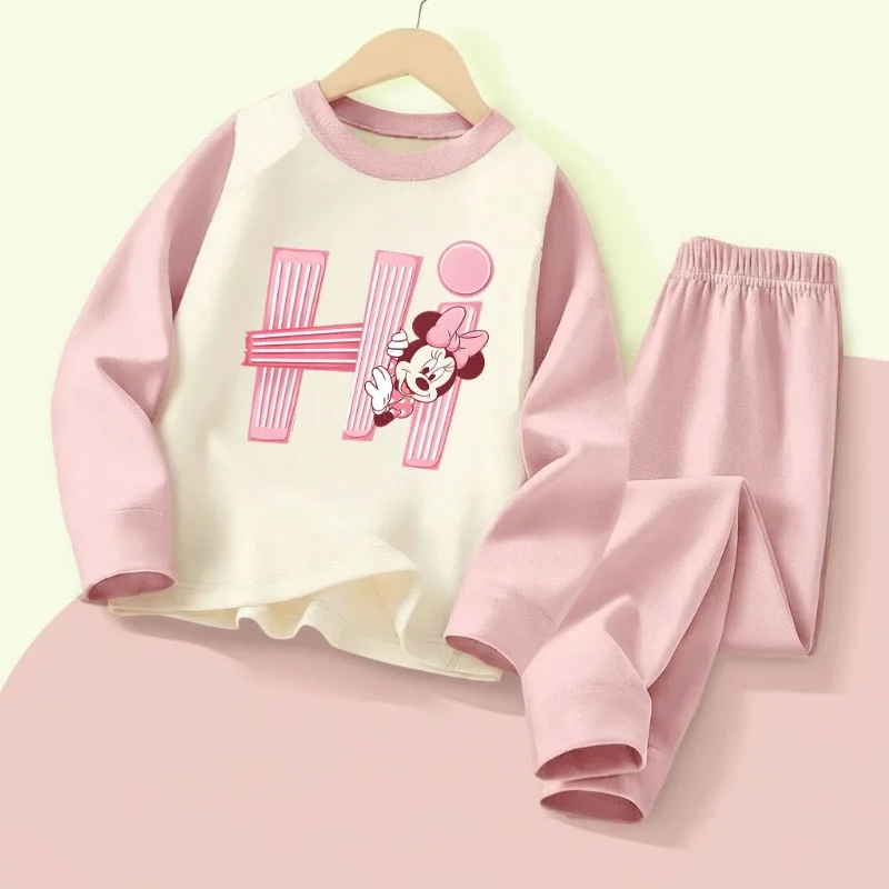 ديزني الخريف والشتاء الفتيات مريح لينة ملابس خاصة مجموعة الاطفال ملابس منزلية غير رسمية مجموعة ميني المطبوعة الطفل منامة 0-10 سنوات #5