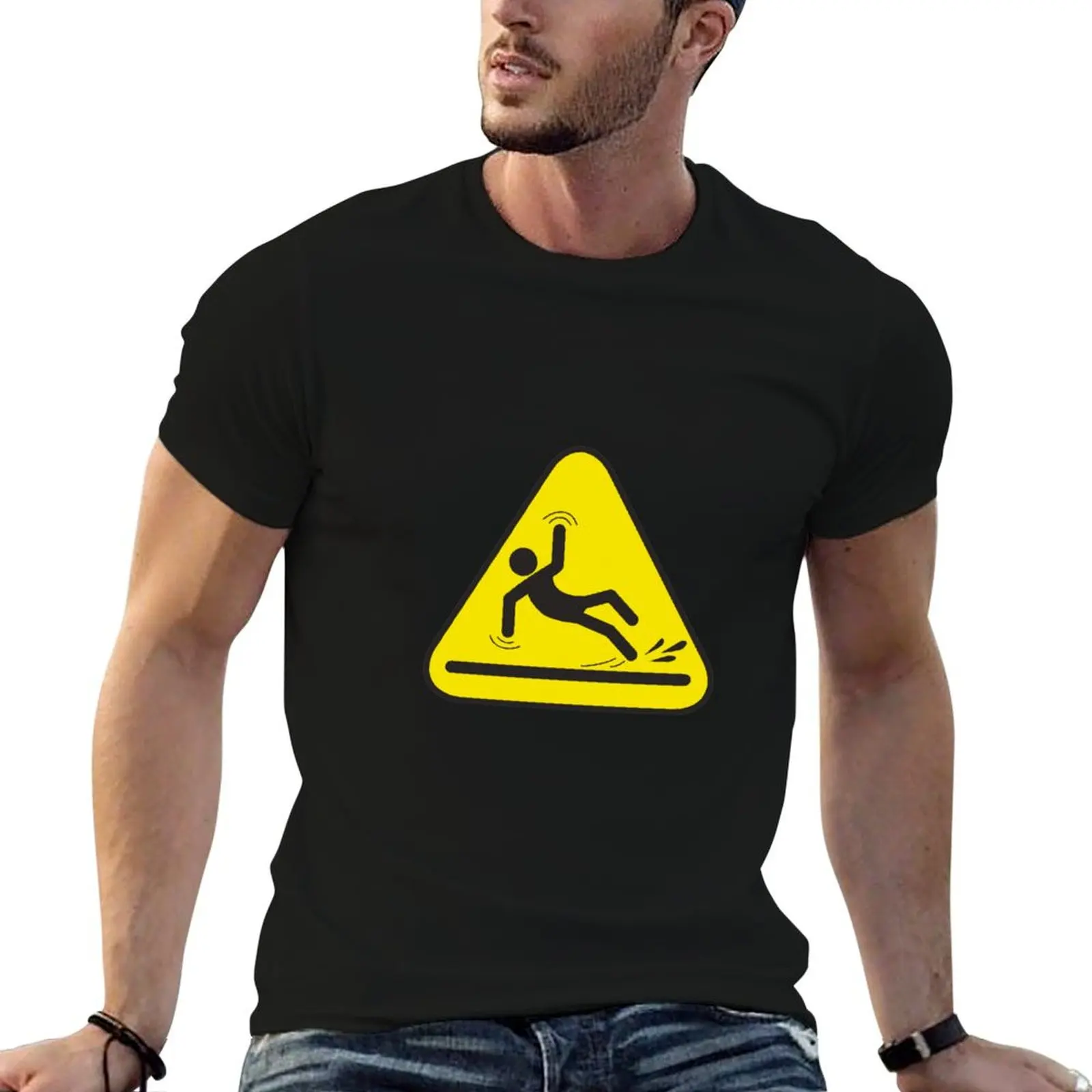 Slippery Sign T-Shirt funny meme t-shirts animal prinfor boys cotton graphic tees cute clothes clothing for men