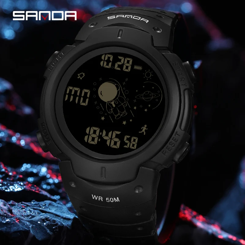 SANDA Fashion Simple Sport watch Men Military Watches Alarm Clock Students Resistant Waterproof Digital Watch reloj hombre