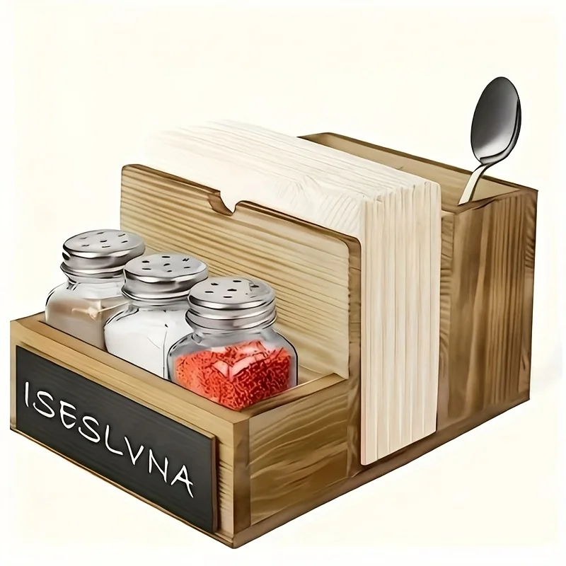 Serviettenhalter im Landhausstil, Papierservietten-Spender, Esstisch, Küche, Restaurant-Küchen-Gewürz-, Messer- und Gabel-Aufbewahrungsbox, Holz-Serviettenhalter, Aufrechter Restaurant-Papierständer,