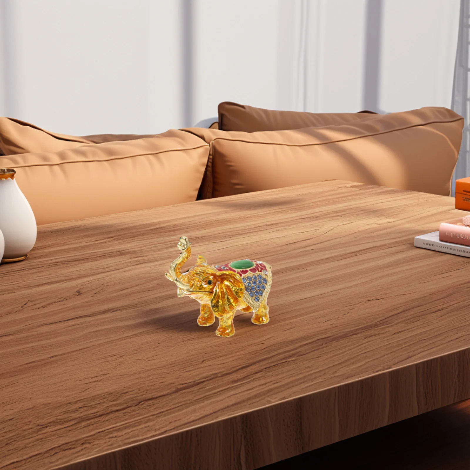 Zinc Alloy Elephant Jewelry Box Sparkling Rhinestone Animal Shape Trinkets Storage Container for Rings Earrings Necklaces