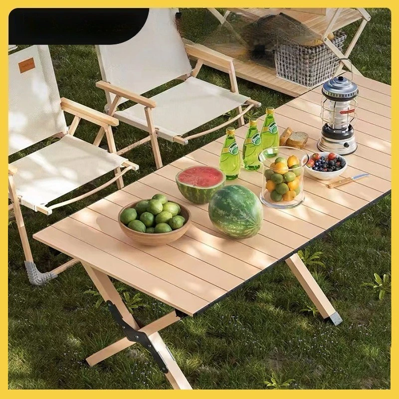 

Outdoor Foldable Camping Table Cross Leg Folding Portable Ultralight Camping Lightweight Wood Grain Picnic New Arrival