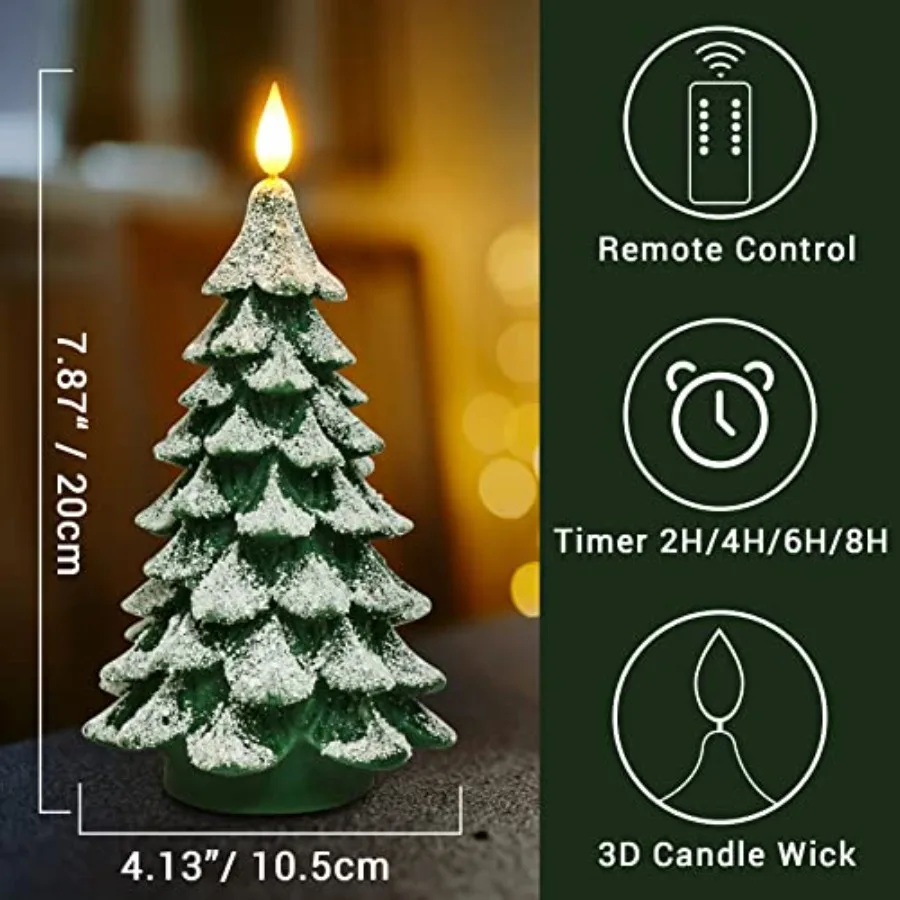 Christmas Tree LED Candle with Remote Timer, 4.13x7.9 Inch Real Wax Battery Operated Pillar Candle Flameless Flickering for Xma