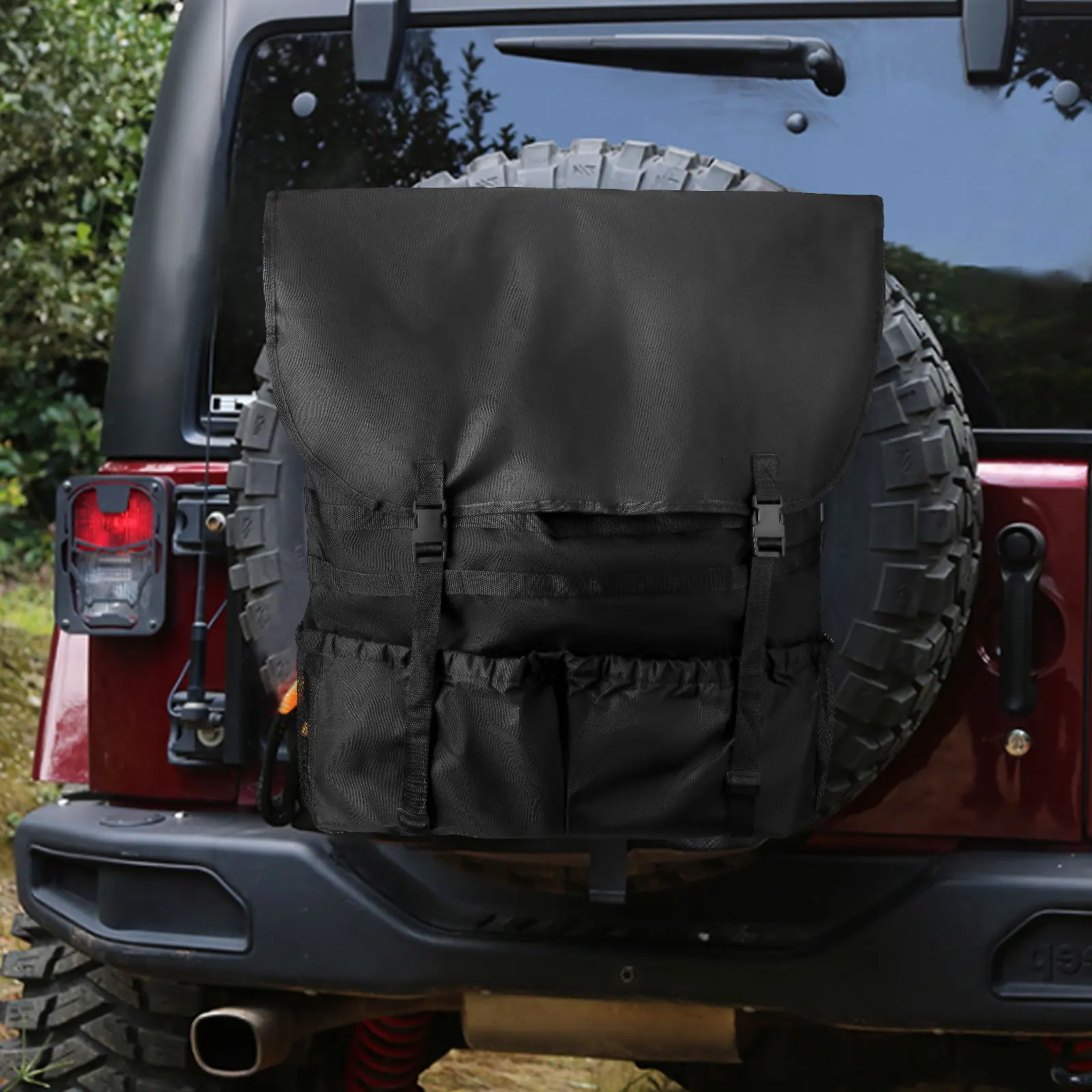 

Spare Tire Storage Trash Bag Off Road Recovery Camping Gear For Jeep Wrangler TJ JK JKU JL JLU 2007-2021 With Adjustable Straps