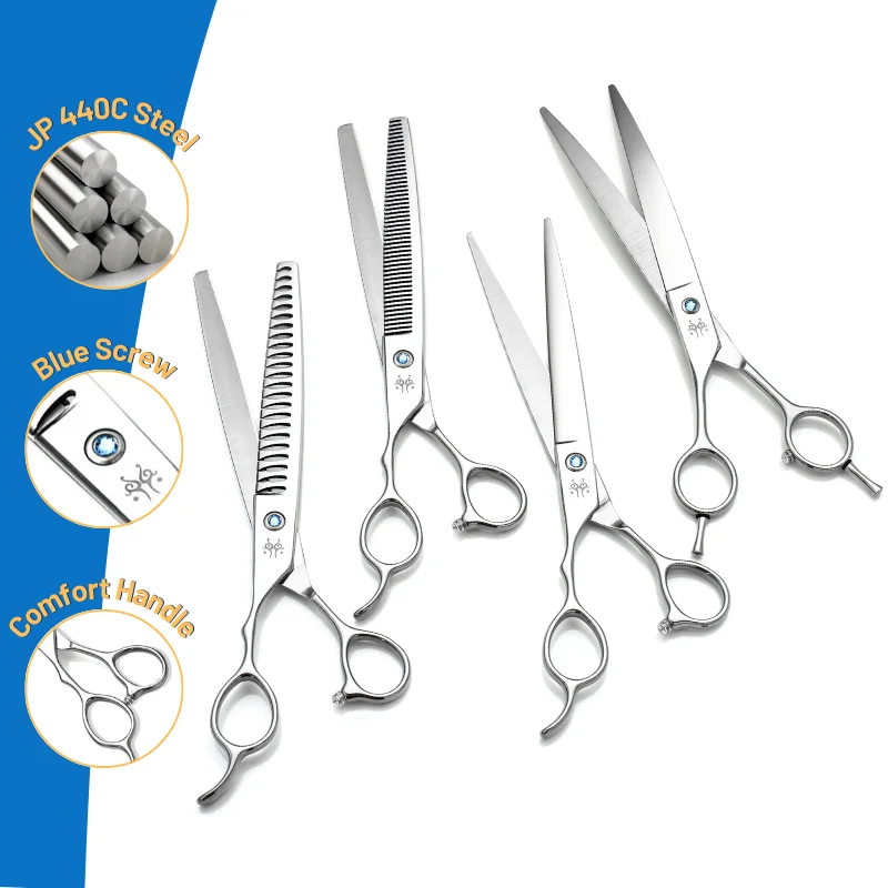 Left Handed Pet Grooming Scissors Kit 7.5Inch Chunker Curved Thinning Shears JP440C Steel Dog Grooming Scissors Set Professional