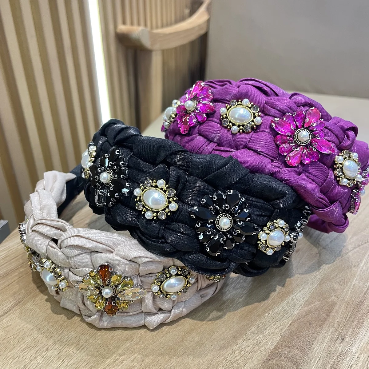 

Baroque Rhinestone Headband For Women Luxury Braided Hairband Adult Hair Bands Accessories Wide Woman Hair Hoops Bezel Headwear