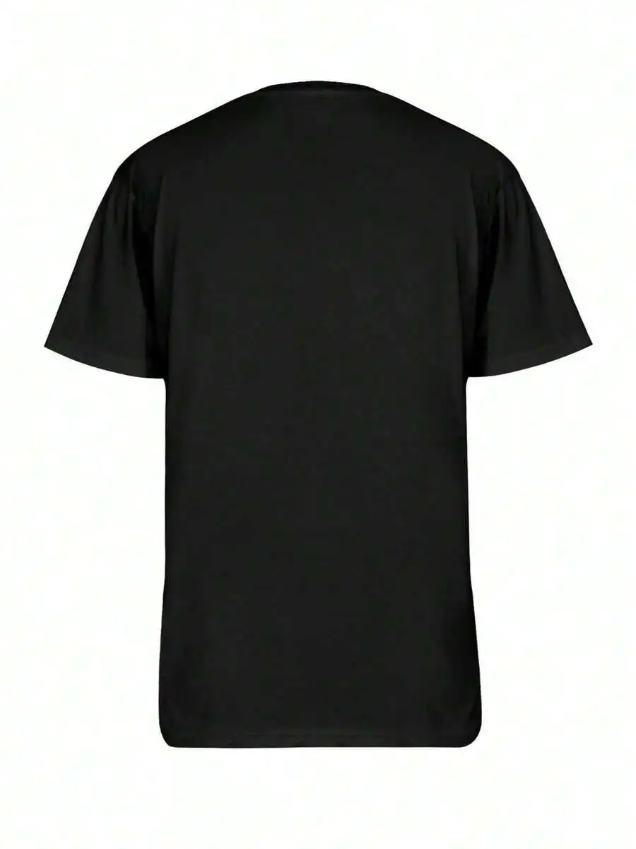 

Black Cotton Peace Sign Tee Retro Hippie Style Loose Fit Crew Neck