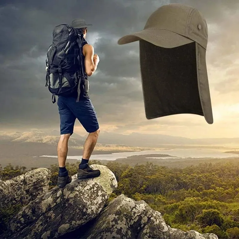 

Sunscreen Outdoor Summer Flat CapWomen Men Breathable Fishing Caps Wide Brim Sun Hat with Neck Flap for Travel Hiking