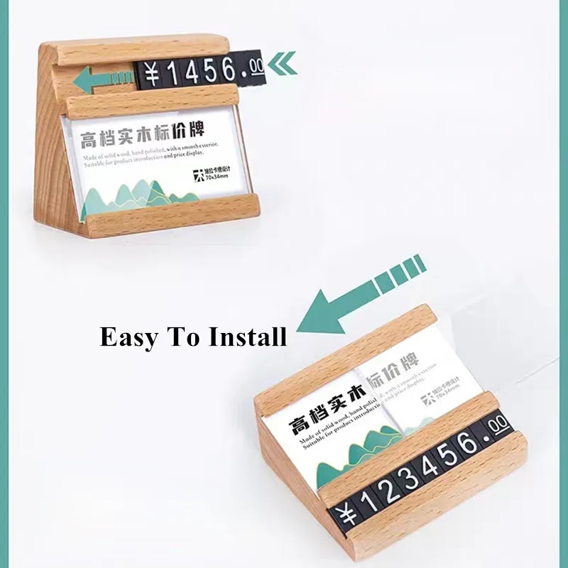 70x57mm Wood Acrylic Sign Holder Display Stand Menu Price Label Paper Holder Adjustable Number Watch Jewelry Price Cube Tags