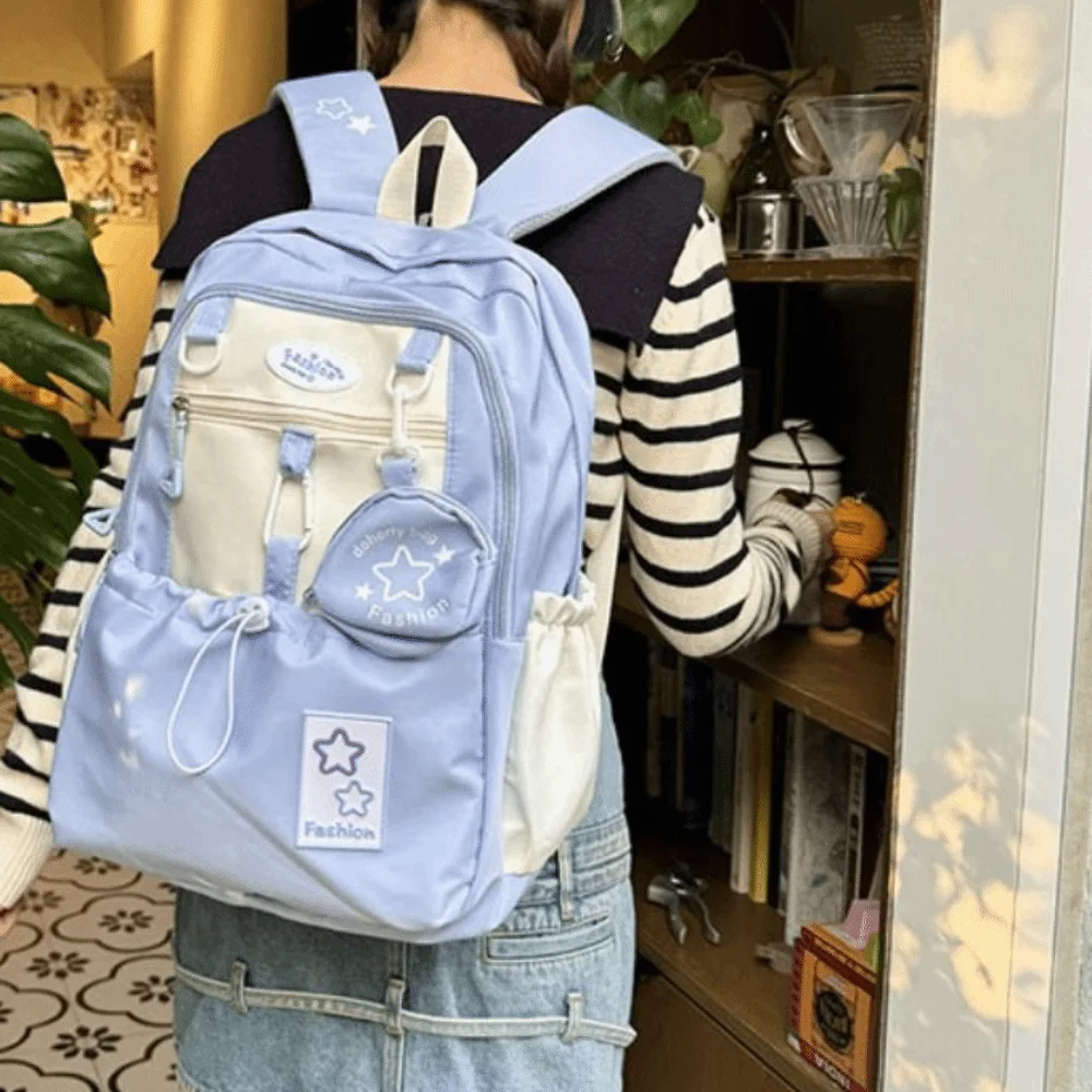 Sweet Star Women Backpack Cartoon Korean Style Nylon Shoulders Bag Large Capacity Harajuku Student Schoolbag
