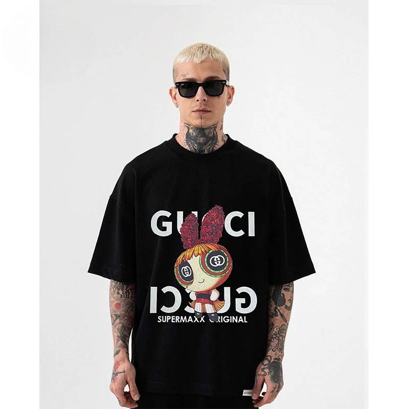 

Summer Pure Cotton Tide Brand High-quality Flying Little Policewoman Flower Casual Printing Men and Women The Same T-shirt